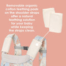 Load image into gallery viewer, Removable organic cotton teething pads on the shoulder straps offer a natural teething solution for your baby while keeping the straps clean