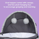 Load image into gallery viewer, Baby Trend Nursery Suite Playard with Portable Cradle oval napper comes with canopy and two plush hanging toys