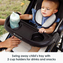 Load image into gallery viewer, Baby Trend Expedition DLX Jogging Stroller swing away child's tray with 2 cup holders for drinks and snacks