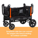 Load image into gallery viewer, Baby Trend Quest 3-in-1 Stroller Wagon has dropdown side bar, can convert the wagon into bench seating