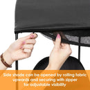 Load image into gallery viewer, Baby Trend Quest 3-in-1 Stroller Wagon side shade can be opened by rolling fabric upwards and securing with zipper
