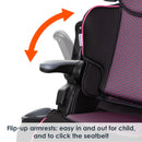 Load image into gallery viewer, Baby Trend booster seat flip-up armrests: easy in and out for child, and to click the seatbelt