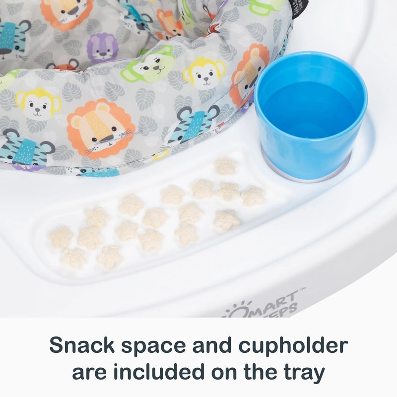 Smart Steps Bounce N’ Play 3-in-1 Activity Center snack space and cup holder are included on the tray