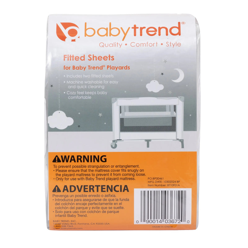 Fitted Sheets for Baby Trend Nursery Center Playards back of packaging
