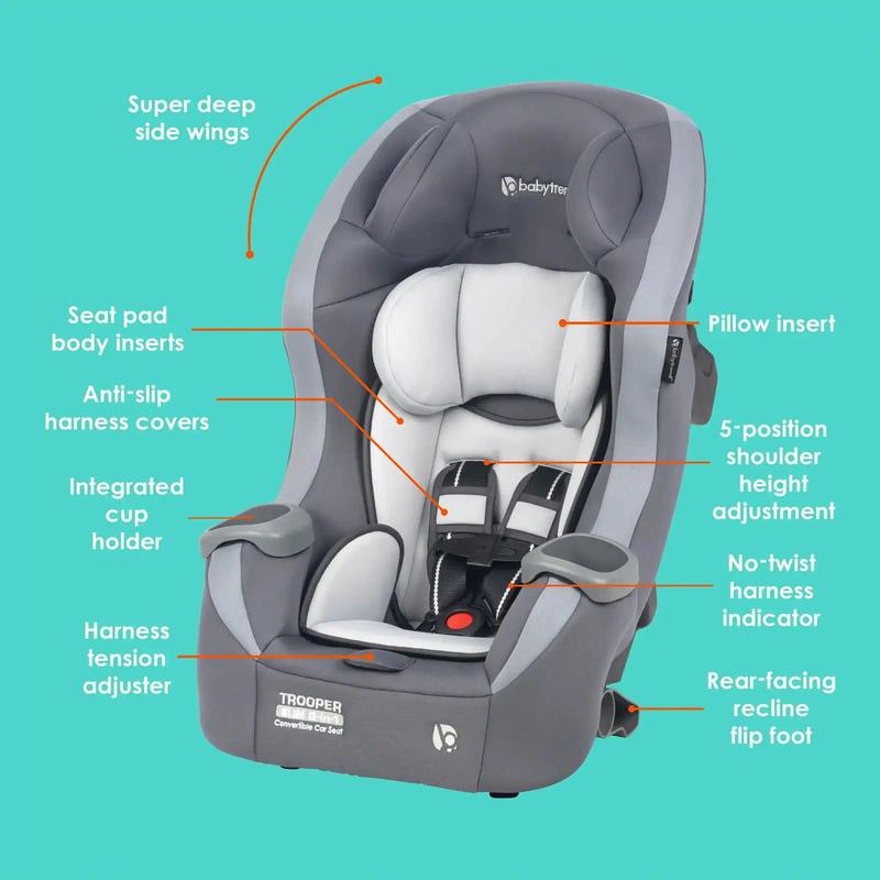 Baby Trend Trooper SLIM 3-in-1 Convertible Car Seat feature call out