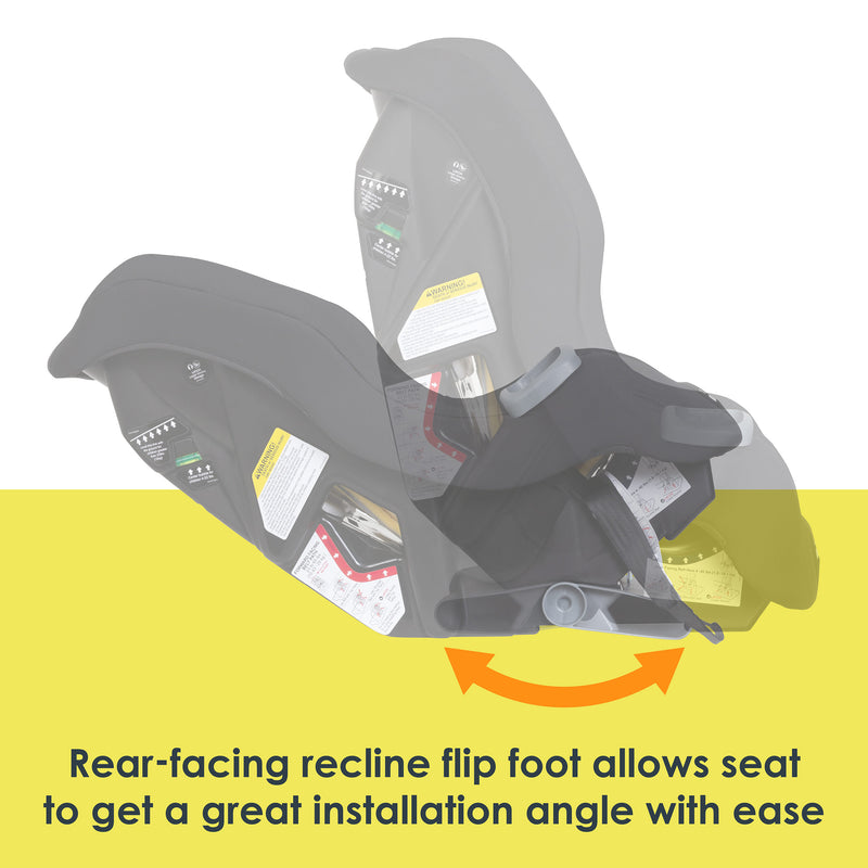 Rear-facing recline flip foot allows seat to get a great installation angle with ease of the Baby Trend Trooper 3-in-1 Convertible Car Seat