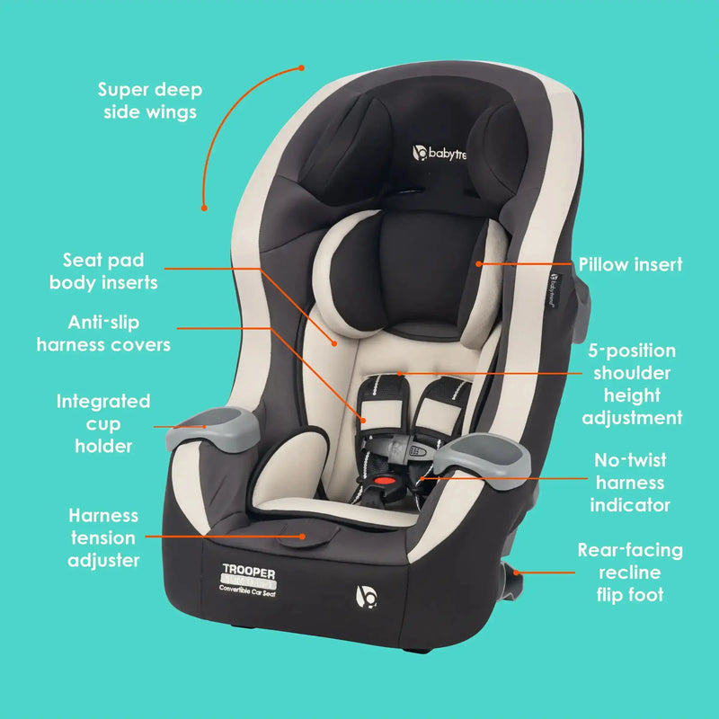 Baby Trend Trooper SLIM 3-in-1 Convertible Car Seat feature call out