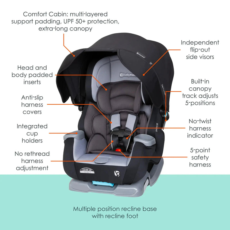 Baby Trend Cover Me 4-in-1 Convertible Car Seat features call out