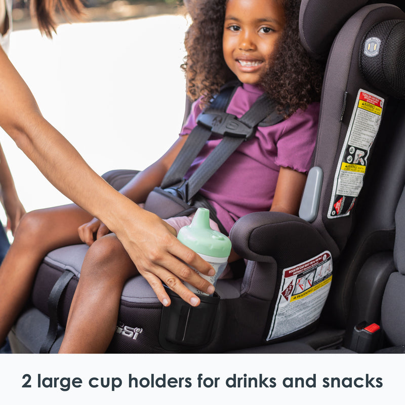 2 large cup holders for drinks and snacks from the Baby Trend Hybrid SI 3-in-1 Combination Booster Car Seat