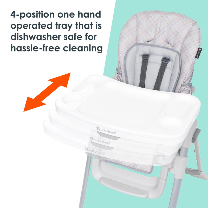 Baby Trend Everlast 7-in-1 High Chair 4 position one hand operated tray that is dishwasher