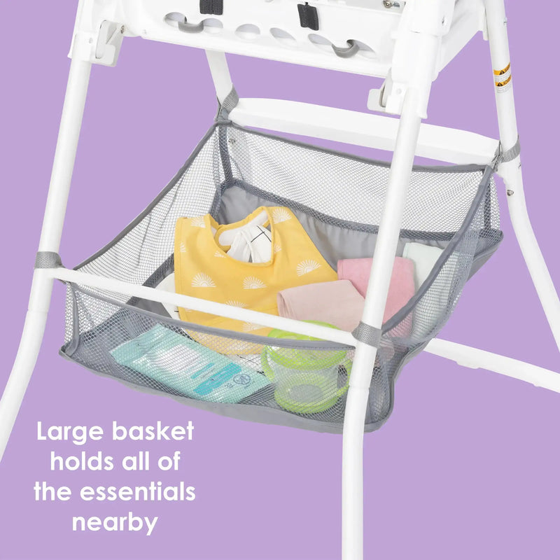 Baby Trend Flat Fold High Chair large basket holds all of the essentials