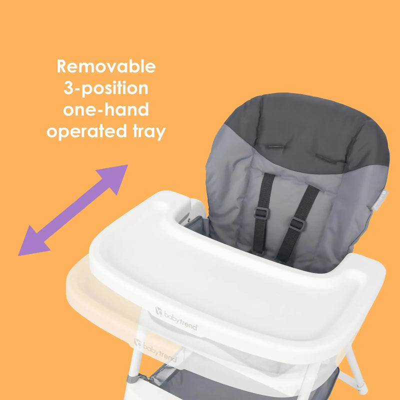 Baby Trend Flat Fold High Chair removable 3 position one hand operated tray