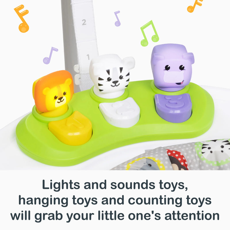 Lights and sounds toys, hanging toys and counting toys will grab your little one's attention from the Smart Steps My First Jumper