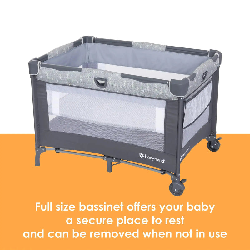 Baby Trend Nursery Suite Playard with Portable Cradle full size bassinet offers your baby a secure place to rest