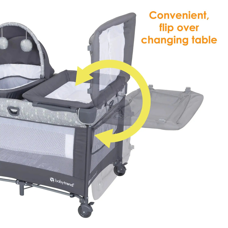 Baby Trend Nursery Suite Playard with Portable Cradle convenient flip over changing table
