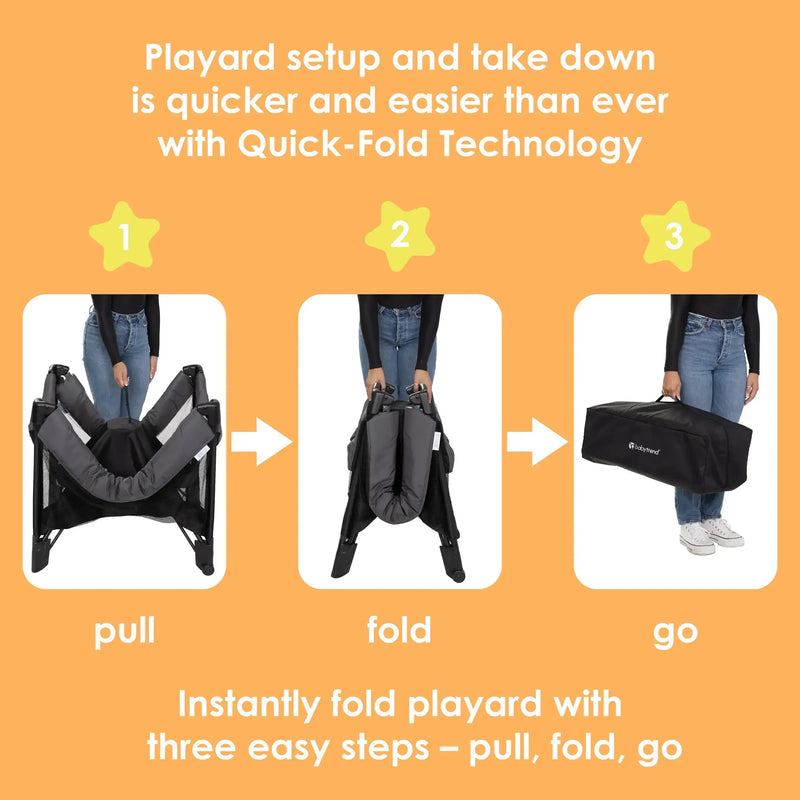 Baby Trend Comet Stellar 3-in-1 Quick-Fold Playard instantly fold with three easy steps