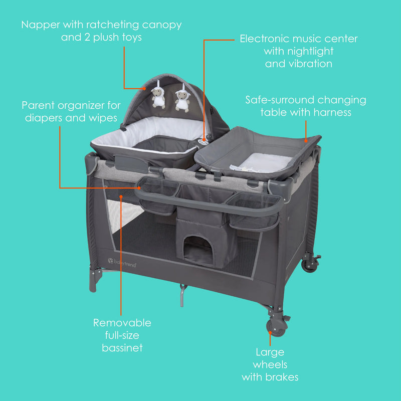 Simply Smart 2.0 Nursery Center Playard with Napper, Changer, Bassinet and Travel Bag in Shale Grey (Walmart Exclusive)