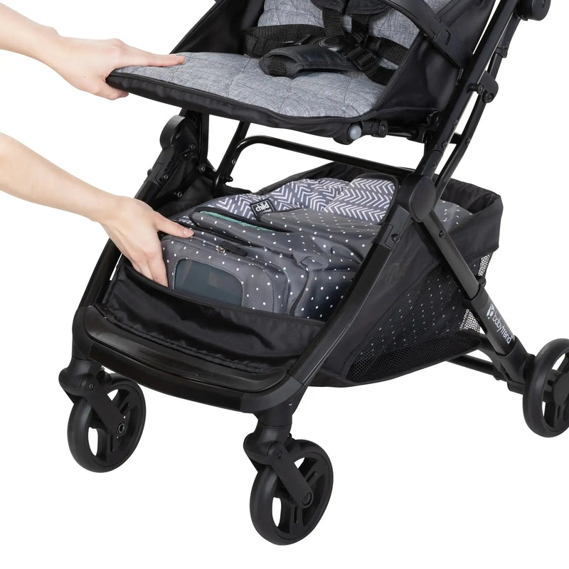 Baby Trend Tango Mini Stroller large storage basket with front access