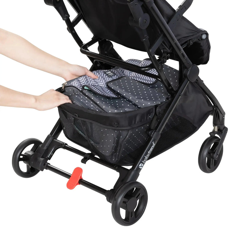 Baby Trend Tango Mini Stroller large storage basket with rear access