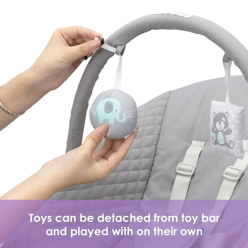 Baby Trend Sit N' Sway Portable Swing toys can be detached from the toy bar