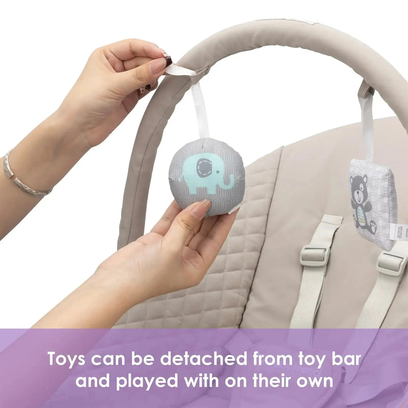Baby Trend Sit N' Sway Portable Swing toys can be detached from the toy bar