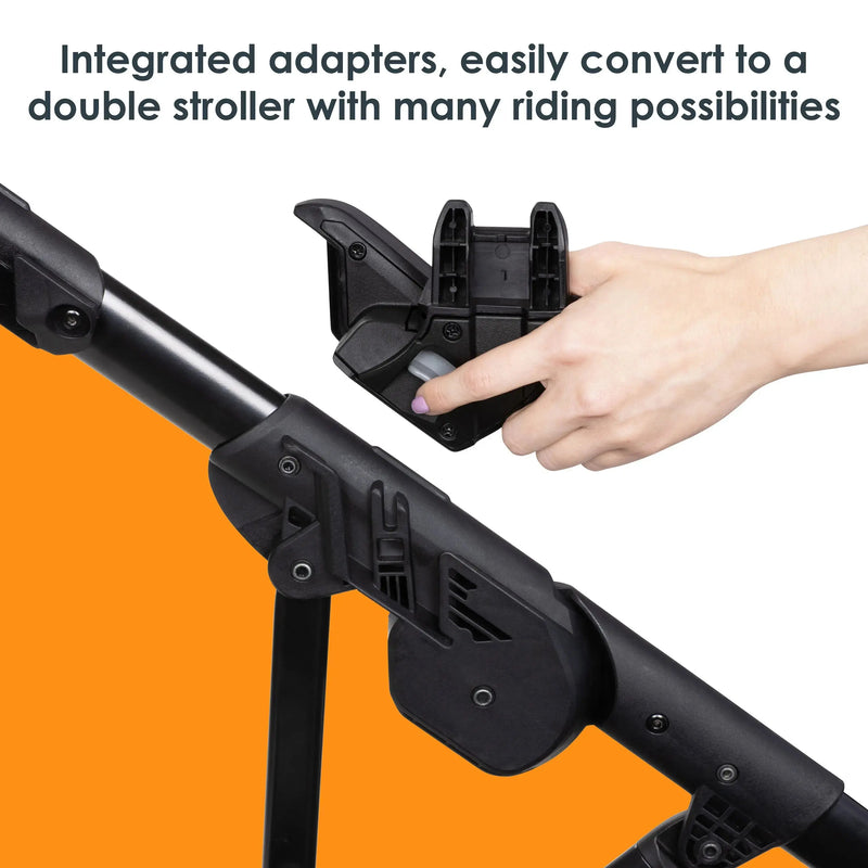 Integrated adapters, easily convert to a double stroller with many riding possibilities from the Baby Trend Morph Single to Double Modular Stroller