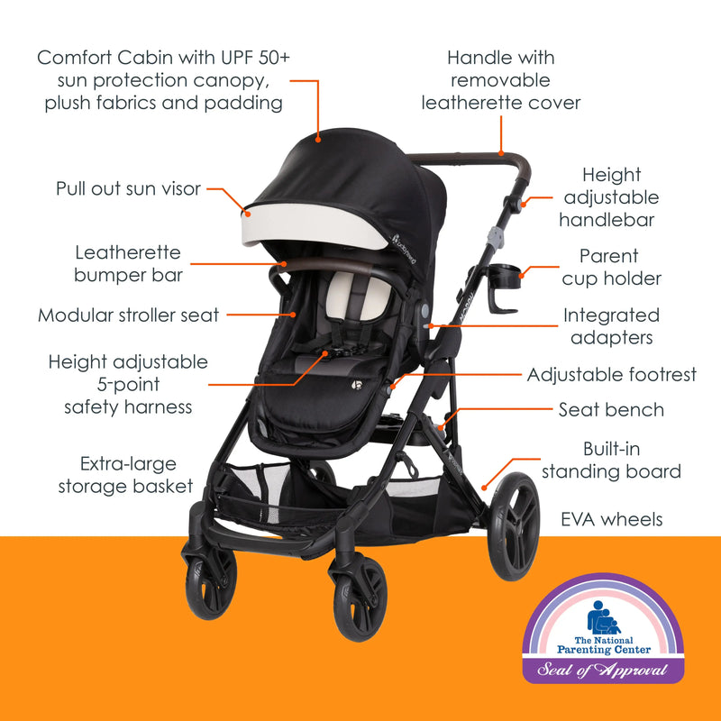 Morph Single to Double Modular Stroller Travel System with EZ-Lift™ PLUS Infant Car Seat in Madrid Tan (International)