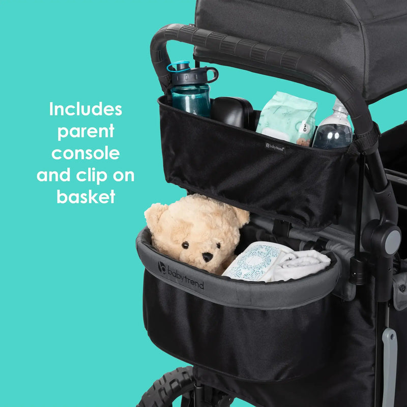 Baby Trend Quest 3-in-1 Stroller Wagon includes parent console and clip on basket