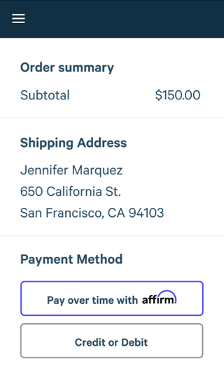 Select Affirm at Checkout