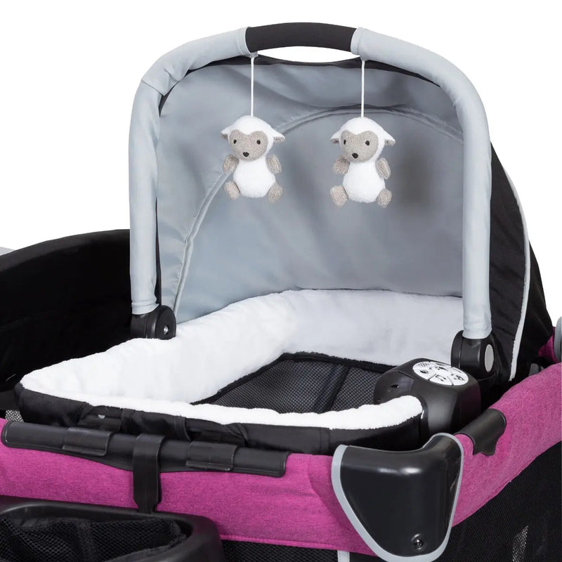 Baby Trend Retreat Nursery Center Playard includes removable rock-a-bye bassinet napper