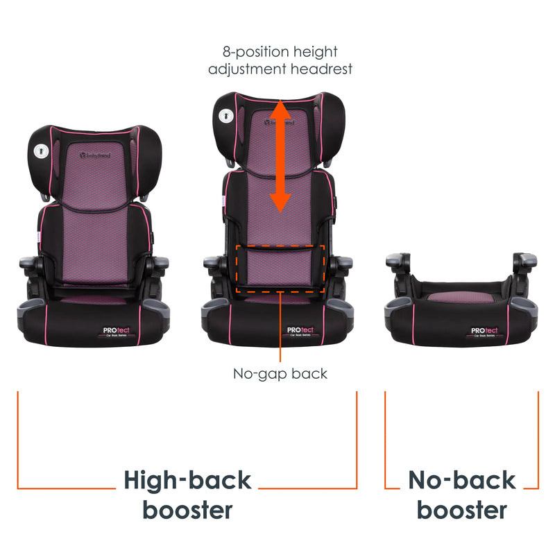 Baby Trend PROtect 2-in-1 Folding Booster Seat high-back and no-back mode