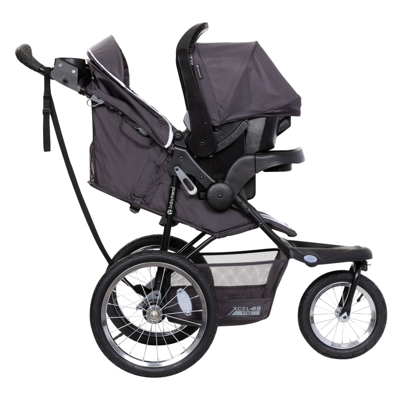 Baby Trend XCEL-R8 PLUS Jogger Stroller can be combined with an infant car seat to create a travel system