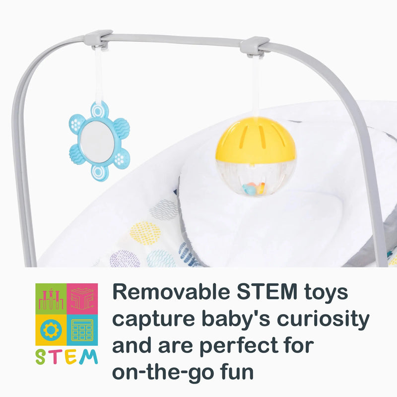 Removable STEM toys capture baby's curiosity and are perfect for on-the-go fun of the Smart Steps My First Rocker 2 Bouncer