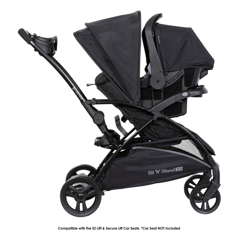 Baby Trend Sit N' Stand 2.0 Stroller can be combined with an infant car seat for a travel system, infant car seat is not included