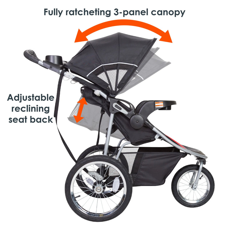 Baby Trend Pathway 35 Jogging Stroller Travel System with fully ratcheting canopy and adjustable reclining seat back