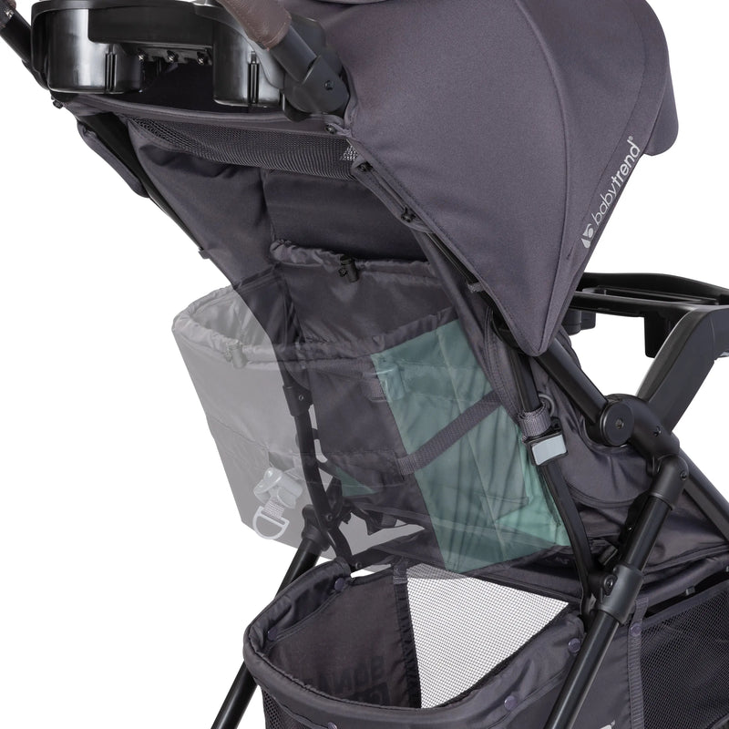 Extra cargo compartment in the back seat of the Baby Trend Sonar Cargo 3-Wheel Stroller Travel System