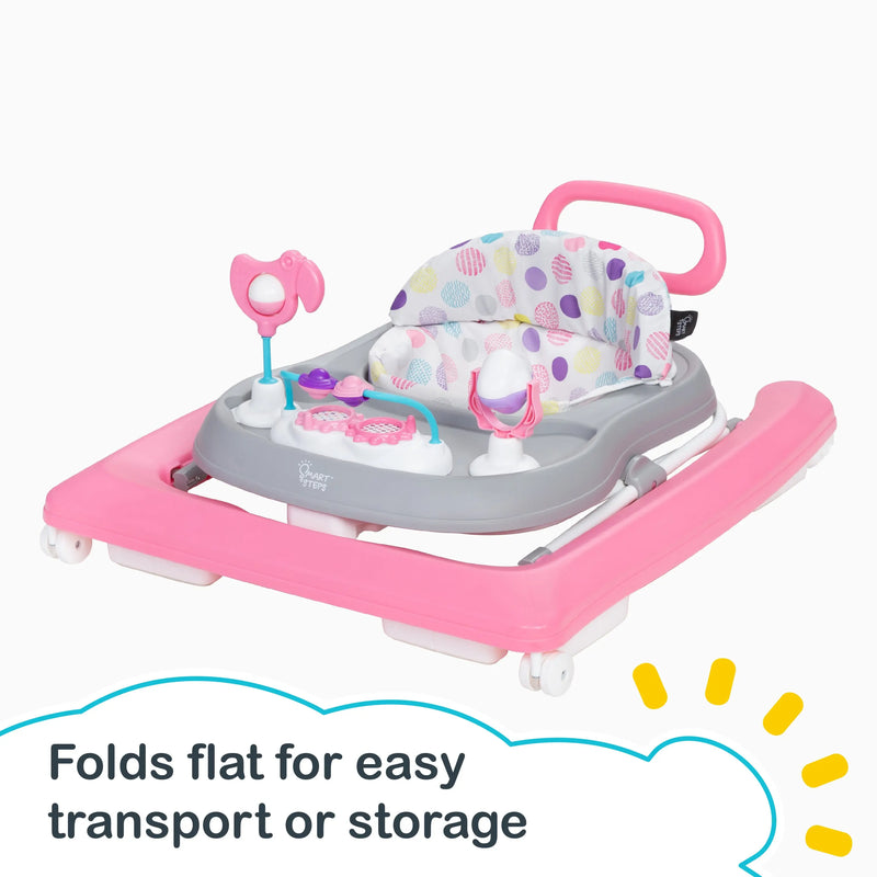 Folds flat for easy transport or storage of the Smart Steps Trend PLUS 2-in-1 Walker with Deluxe Toys